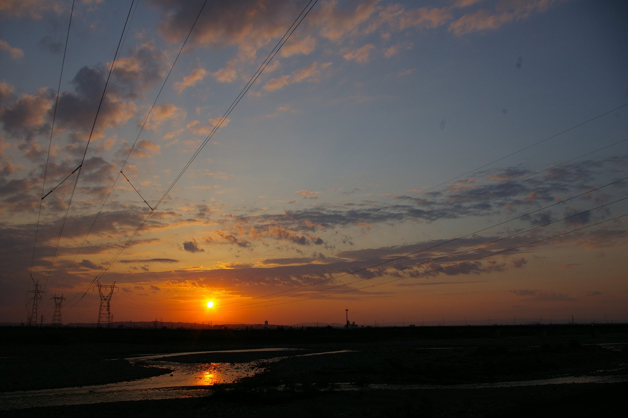 夕日に照らされて