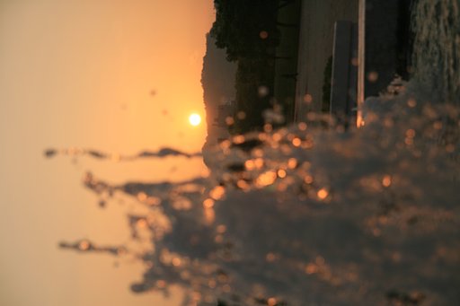 夕日と噴水