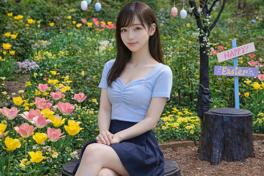 満開のチューリップでポートレート2