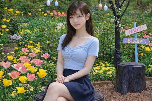 満開のチューリップでポートレート2
