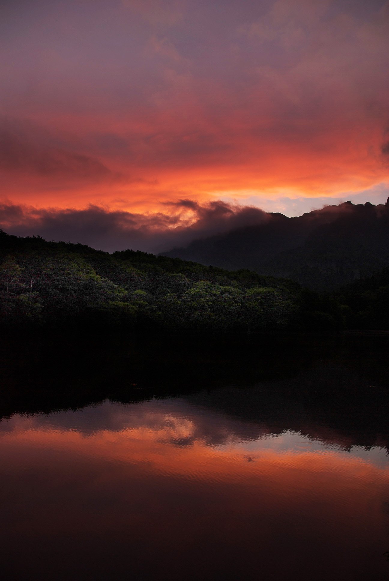 鏡池の夕日
