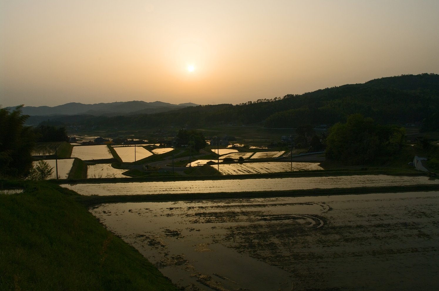 暮れなずむ田園風景