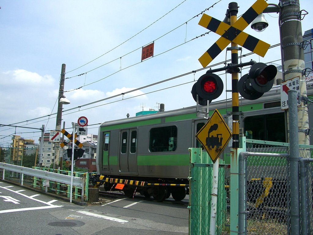 山手線にある蒸気機関車の踏切標識