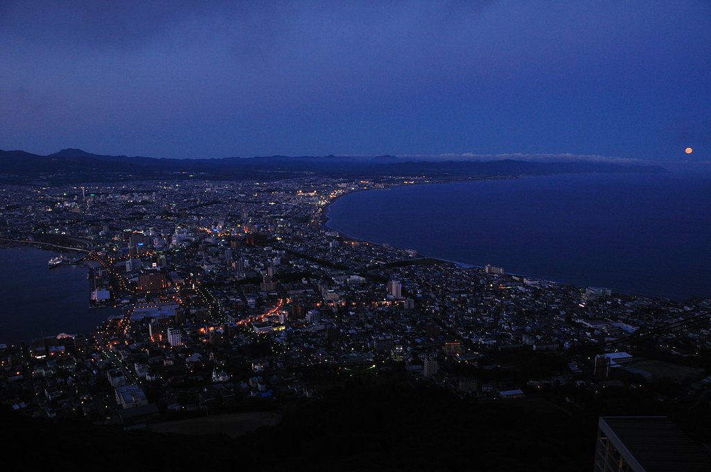 函館の夜景と満月