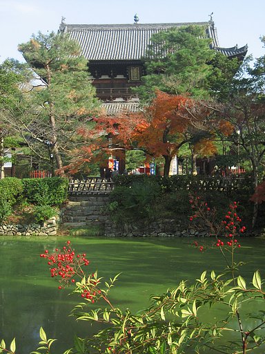 万福寺三門、放生池