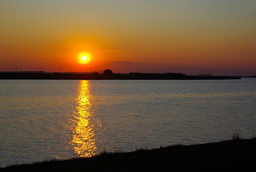 利根川べりの夕日