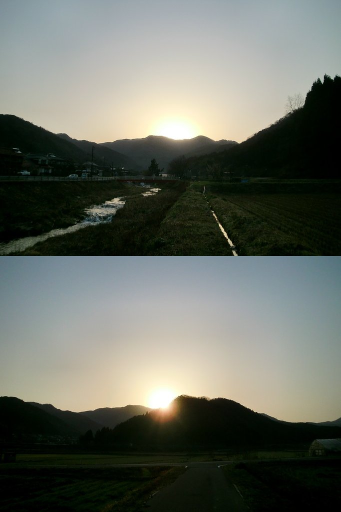 朝日の出前と日の出