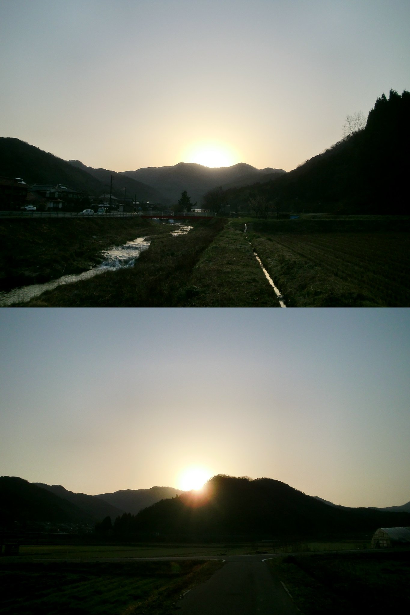 朝日の出前と日の出