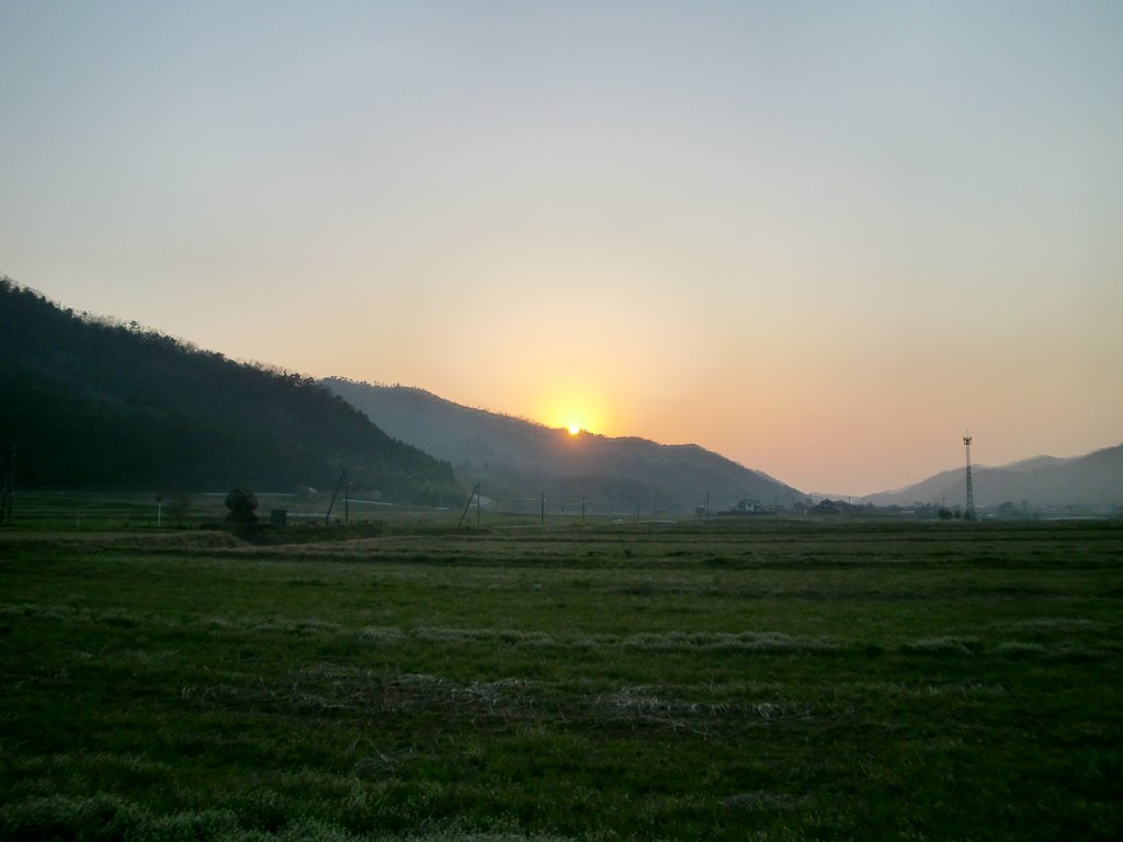 太陽が黄色い夕焼け！
