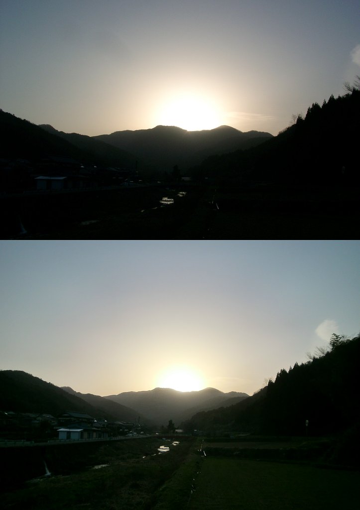 快晴の素晴らしい朝日の出！