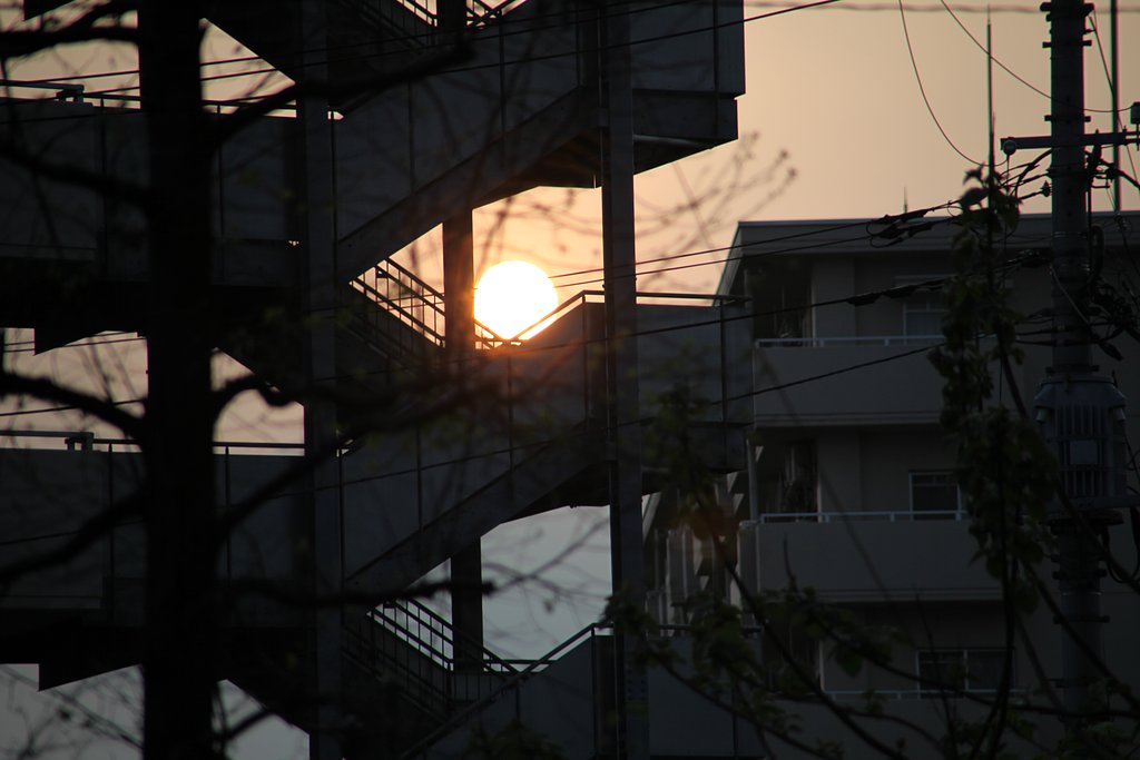 階段に沈む夕陽・・