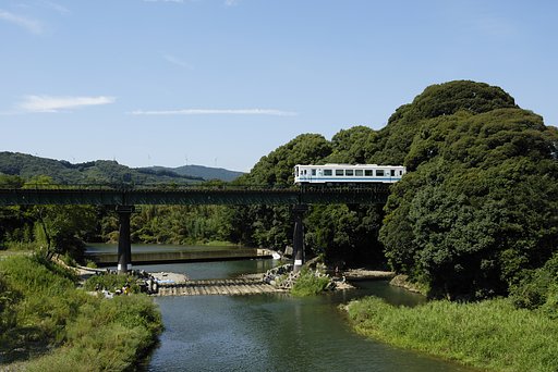 風力発電機と川遊び