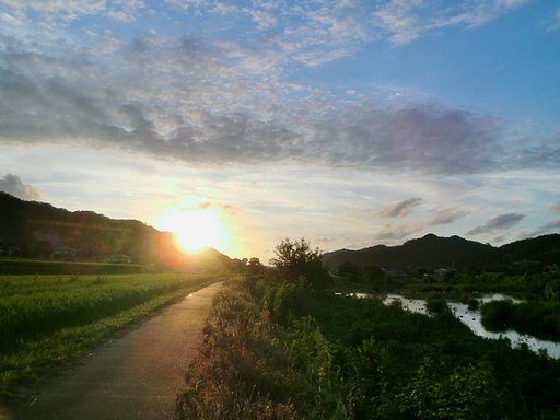 雲の多い夕空