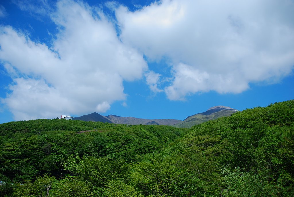 初夏の空と雲と緑と山