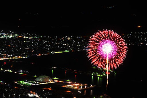 夜景と花火