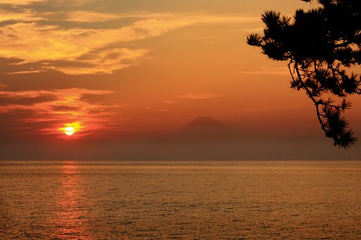 夕日と富士