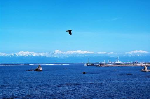 【質】　青い空白い山青い海