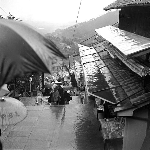 【モノクロ】雨の石段
